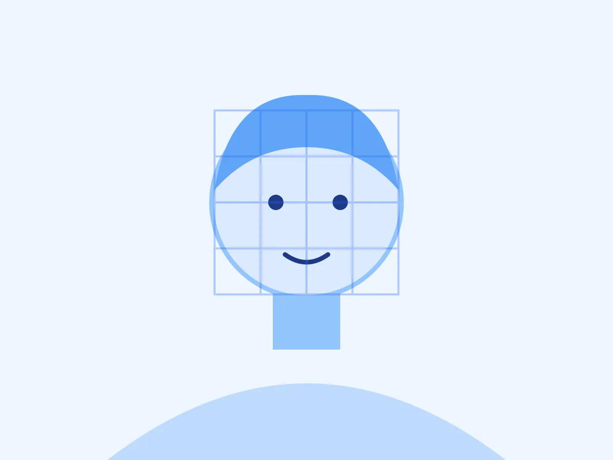 Portrait under a grid overlay